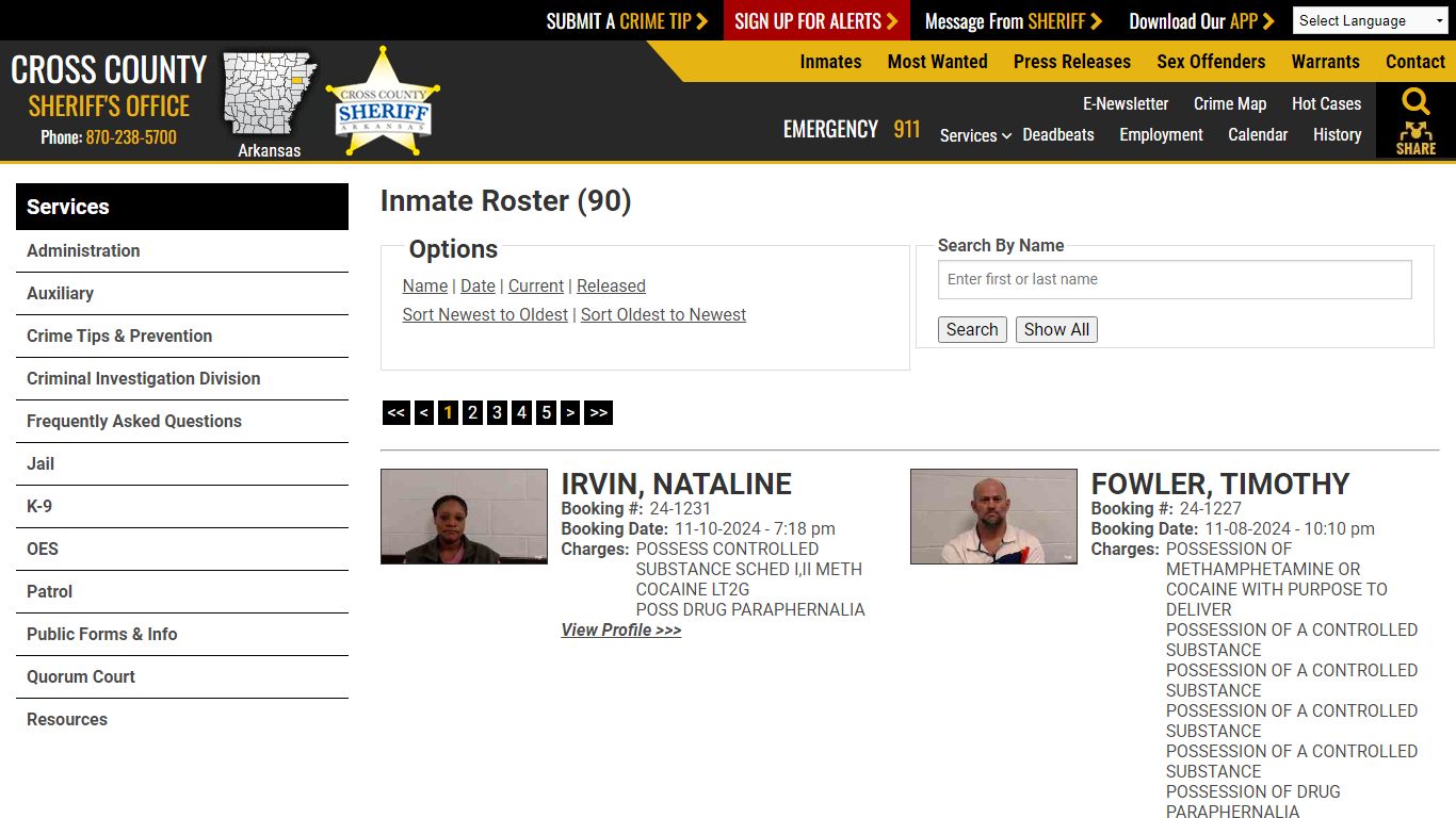 Inmate Roster (90) - Cross County Sheriff