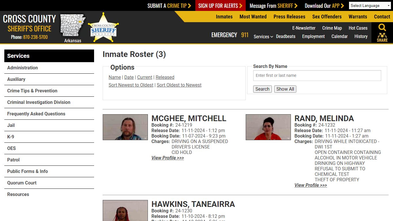 Inmate Roster (16) - Cross County Sheriff